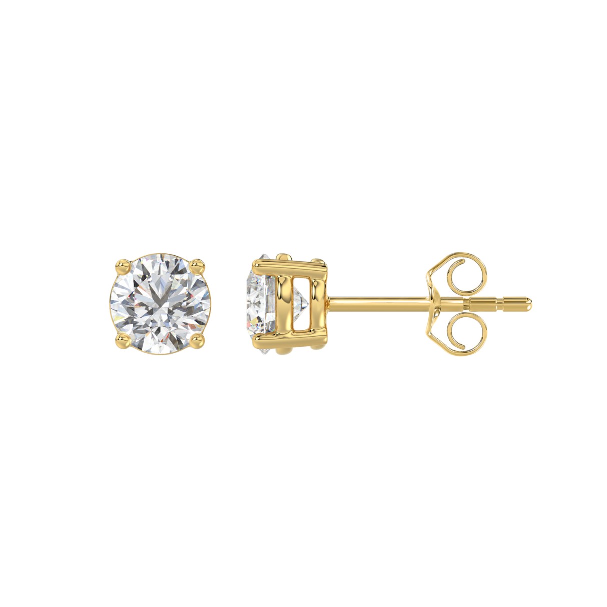 LADIES SOLITAIRE EARRINGS 1.00CT ROUND DIAMOND 18K YELLOW GOLD 