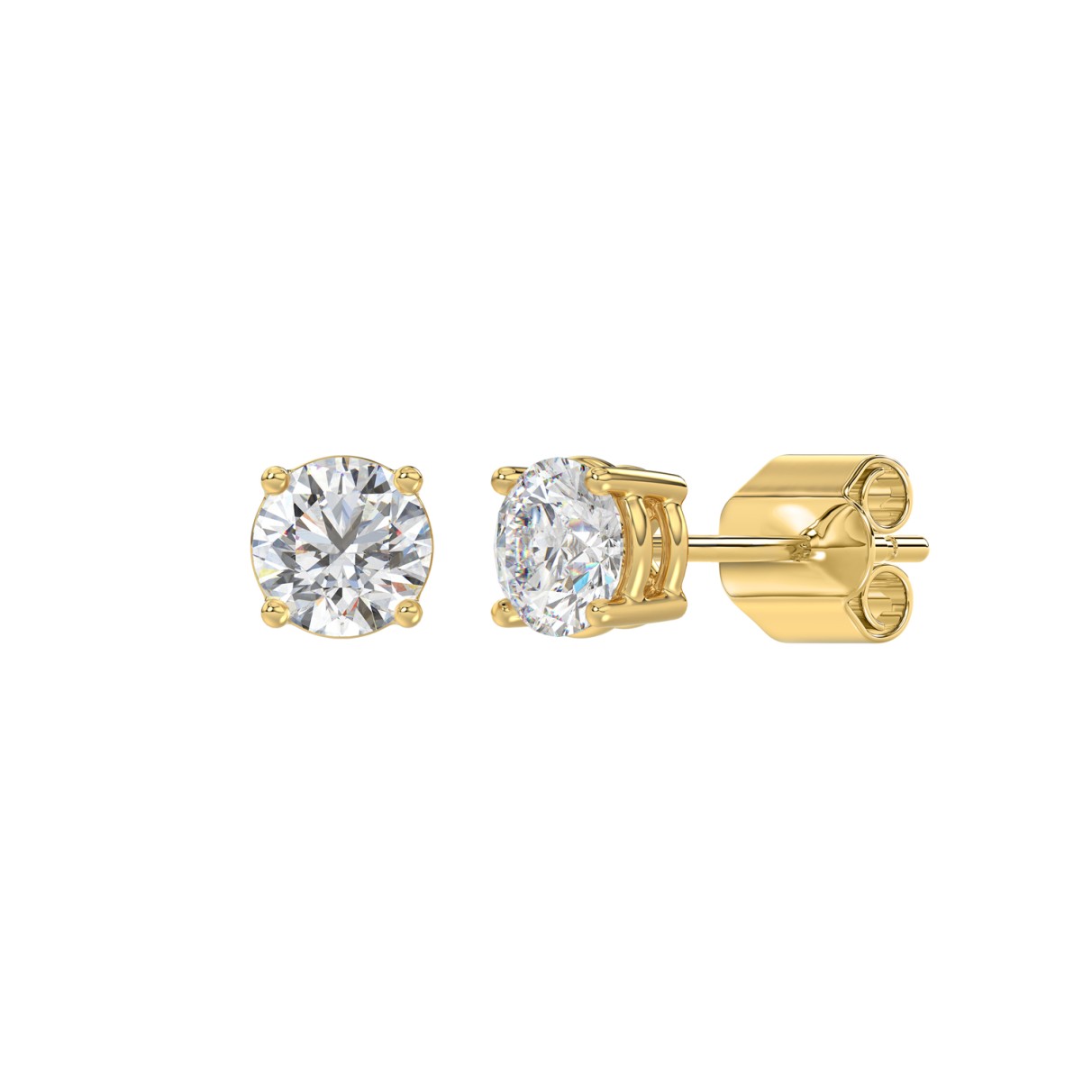 LADIES SOLITAIRE EARRINGS 1.00CT ROUND DIAMOND 18K YELLOW GOLD 