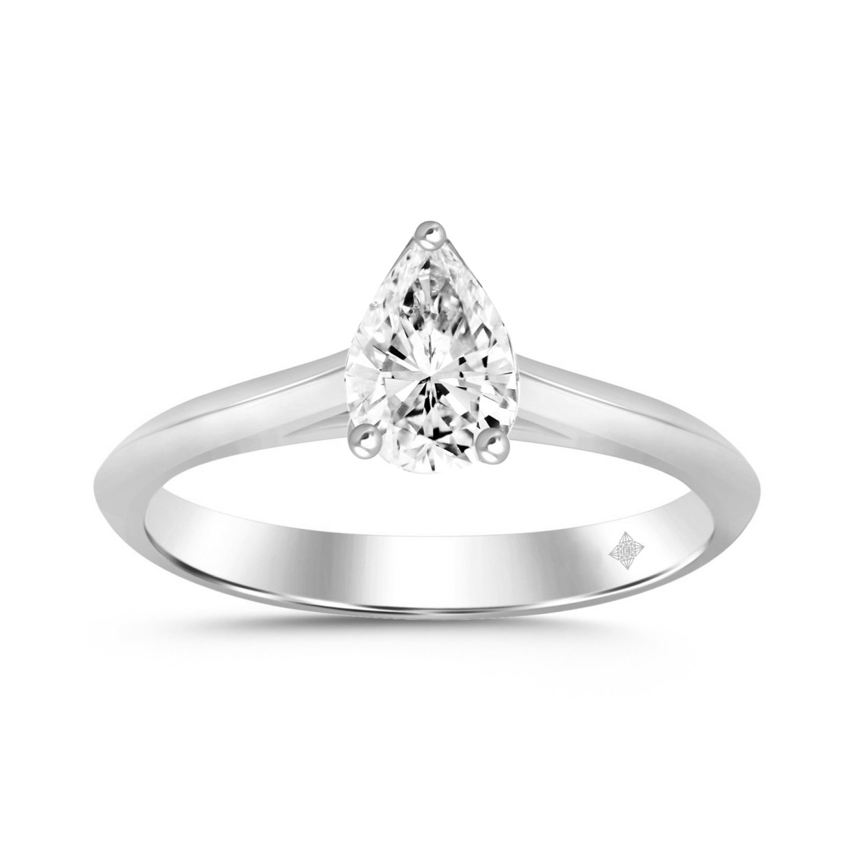 LADIES SOLITAIRE RING 1/2CT PEAR DIAMOND 18K WHITE...