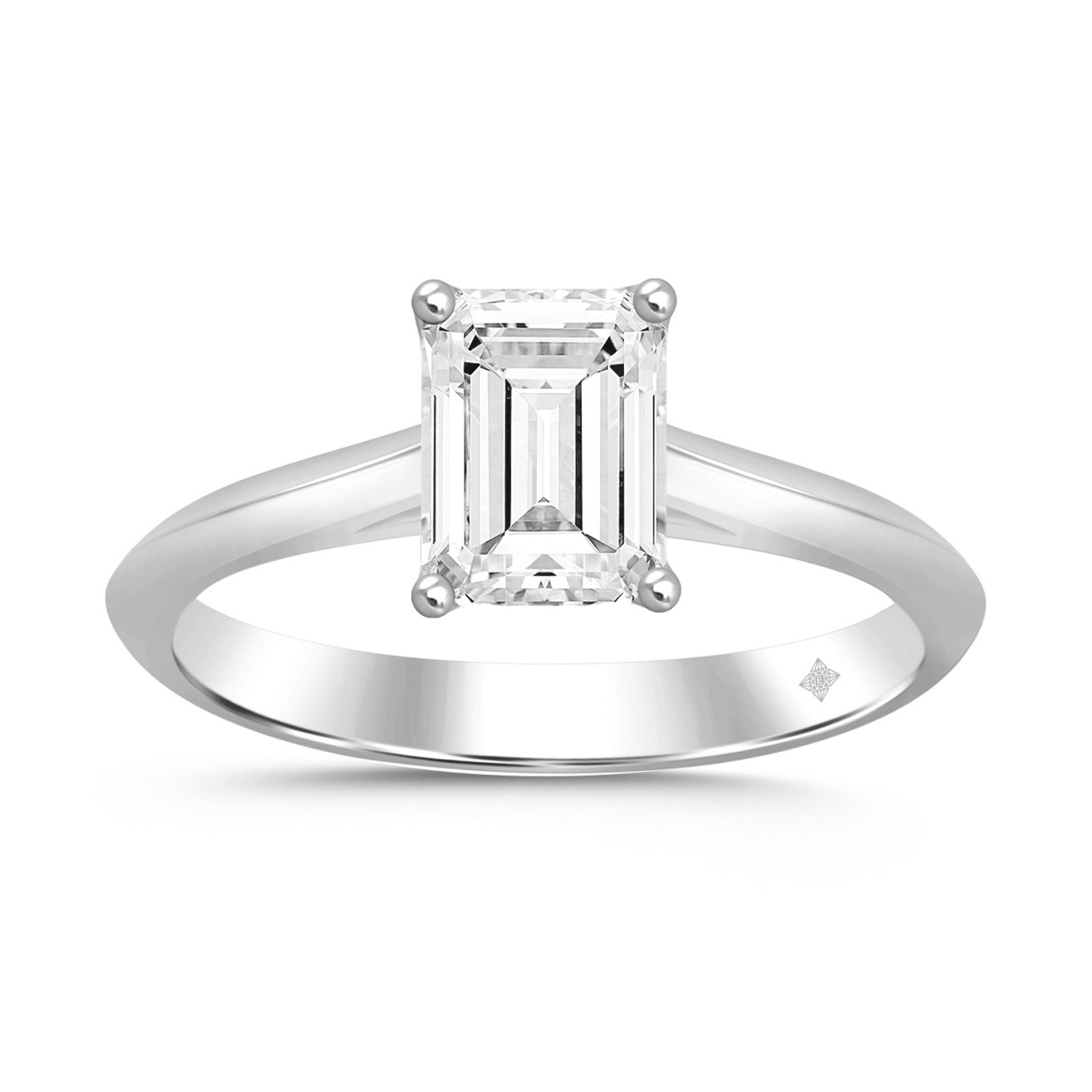 LADIES SOLITAIRE RING 1/2CT EMERALD DIAMOND 18K WH...