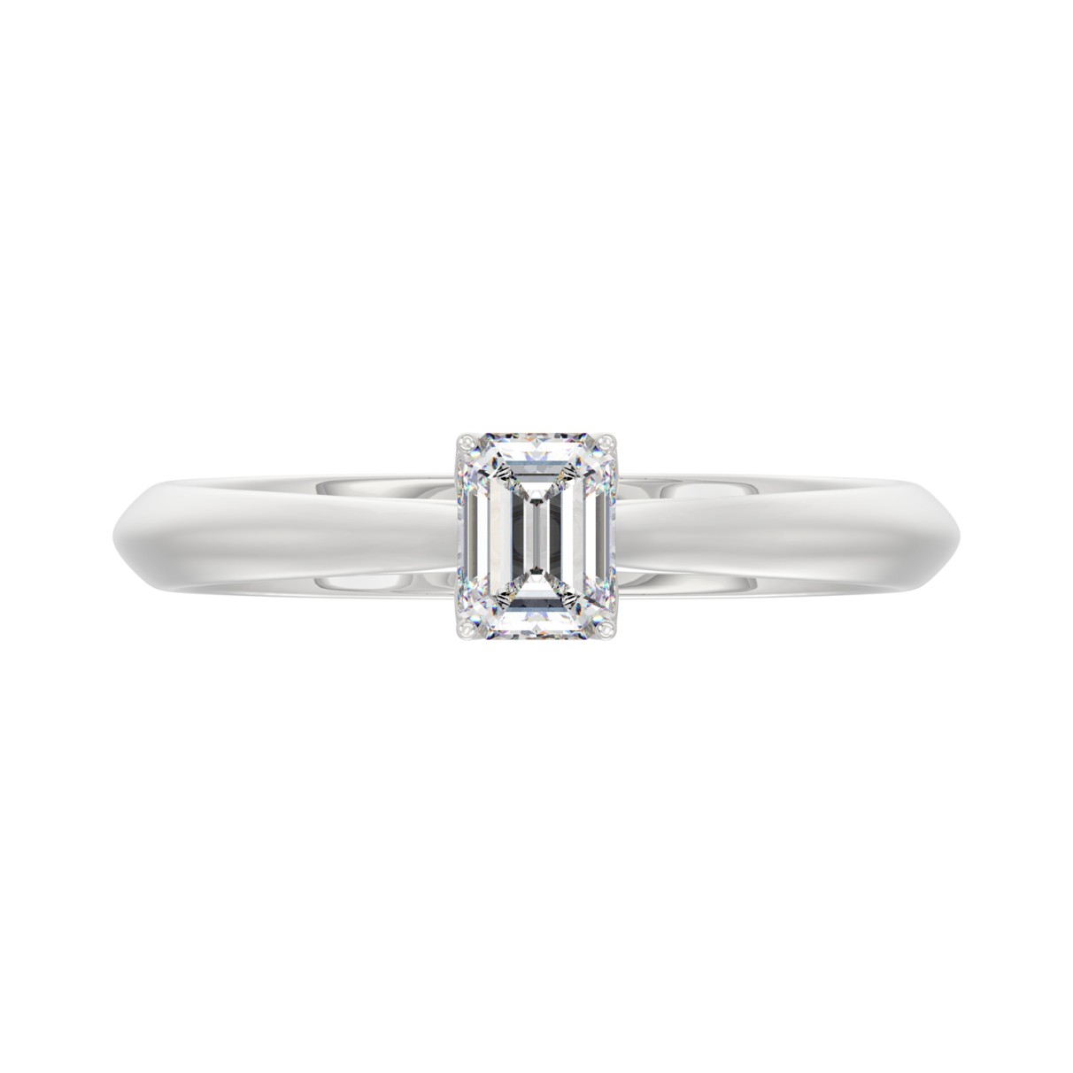 LADIES SOLITAIRE RING 1/2CT EMERALD DIAMOND 18K WHITE GOLD 