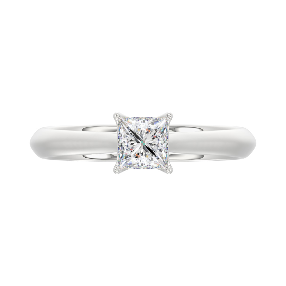 LADIES SOLITAIRE RING 1/2CT PRINCESS DIAMOND 18K WHITE GOLD 