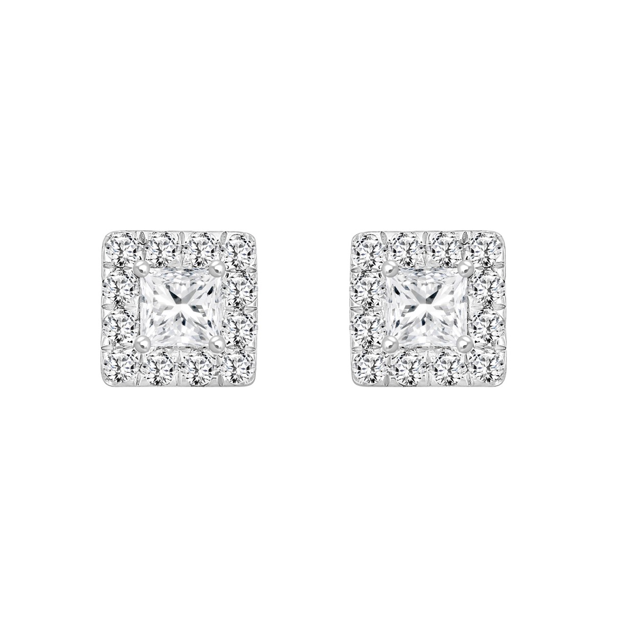 LADIES EARRINGS 1.00CT ROUND/PRINCESS DIAMOND 18K WHITE GOLD 