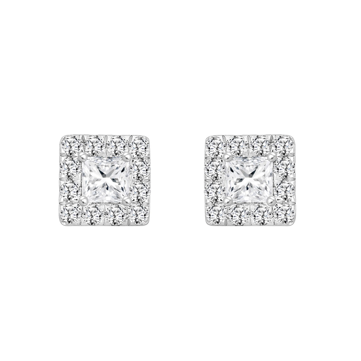 LADIES EARRINGS 1.00CT ROUND/PRINCESS DIAMOND 18K WHITE GOLD 