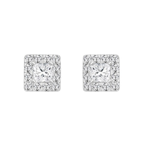 LADIES EARRINGS 1.00CT ROUND/PRINCESS DIAMOND 18K WHITE GOLD 