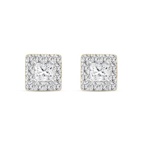 LADIES EARRINGS 1.00CT ROUND/PRINCESS DIAMOND 18K YELLOW GOLD 