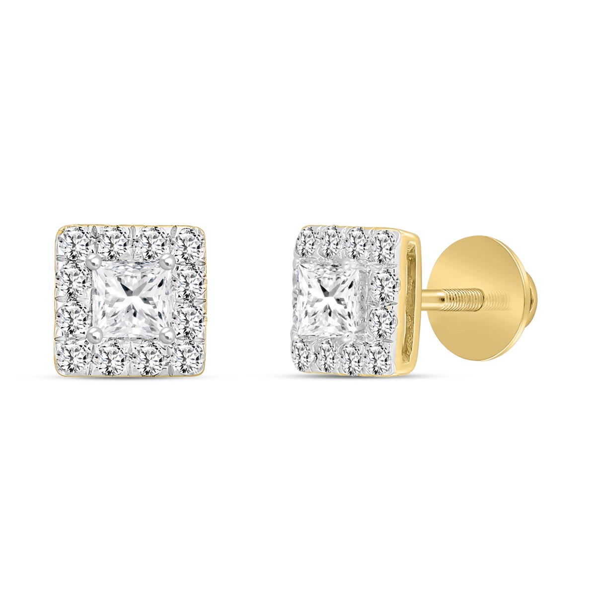 LADIES EARRINGS 1.00CT ROUND/PRINCESS DIAMOND 18K YELLOW GOLD 