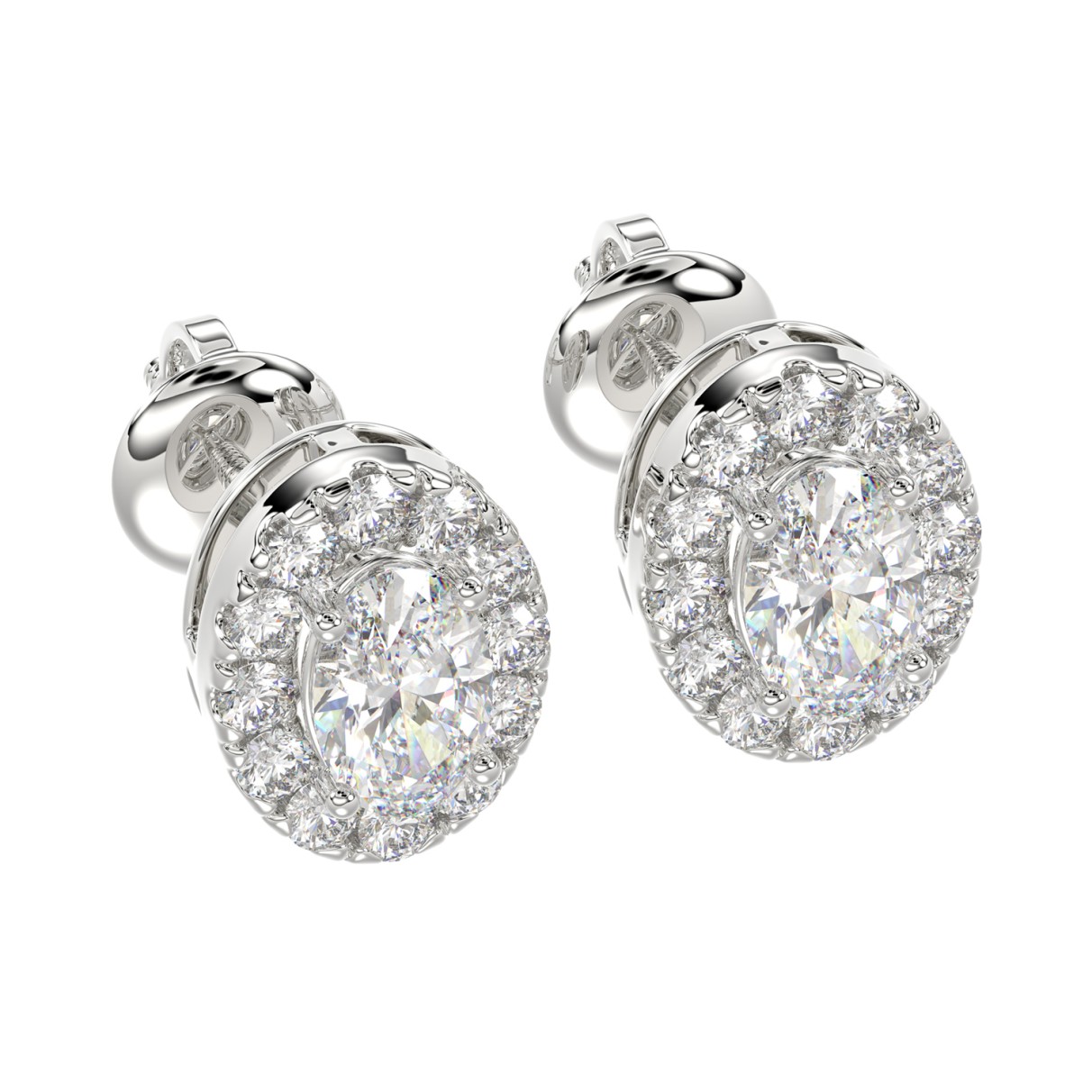 LADIES EARRINGS 1.00CT ROUND/OVAL DIAMOND 18K WHITE GOLD 