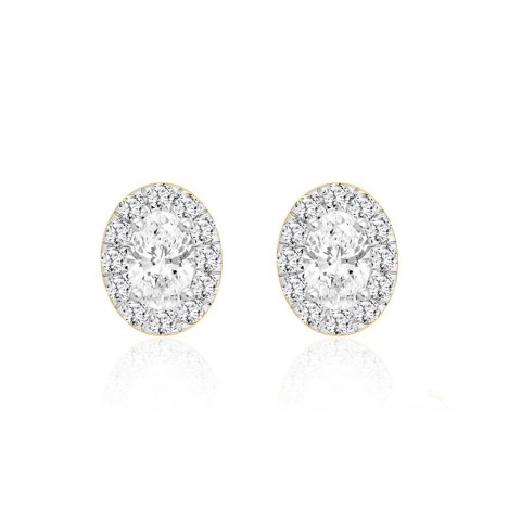 LADIES EARRINGS 1.00CT ROUND/OVAL DIAMOND 18K YELLOW GOLD 