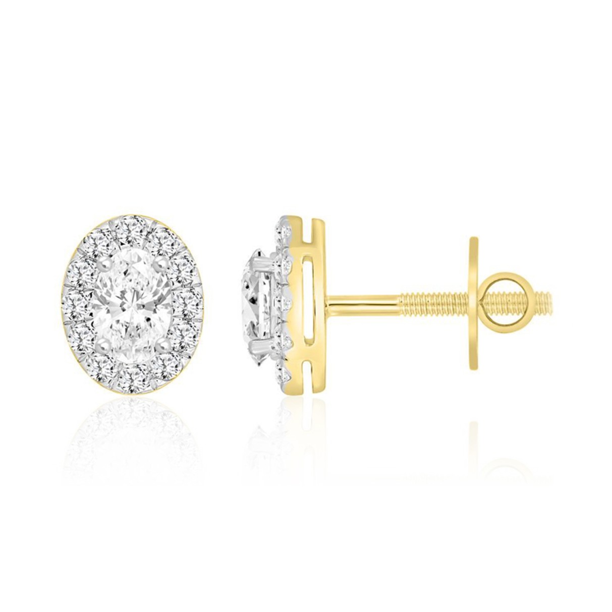 LADIES EARRINGS 1.00CT ROUND/OVAL DIAMOND 18K YELLOW GOLD 