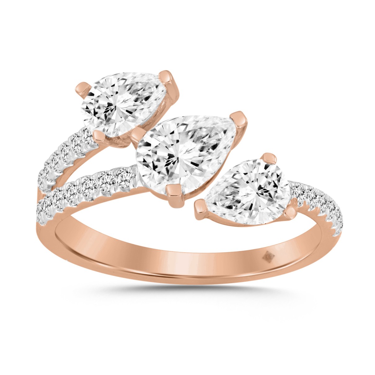 LADIES RING 1 1/4CT ROUND/PEAR DIAMOND 18K ROSE GOLD 