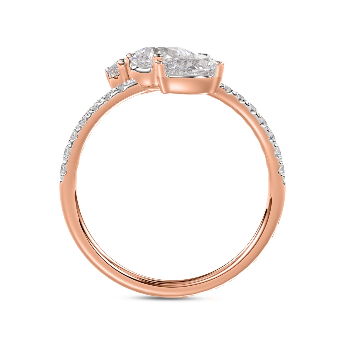 LADIES RING 1 1/4CT ROUND/PEAR DIAMOND 18K ROSE GOLD 