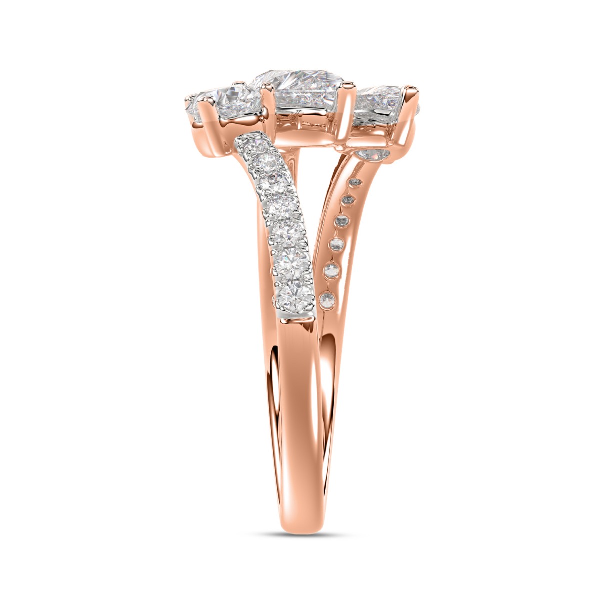 LADIES RING 1 1/4CT ROUND/PEAR DIAMOND 18K ROSE GOLD 