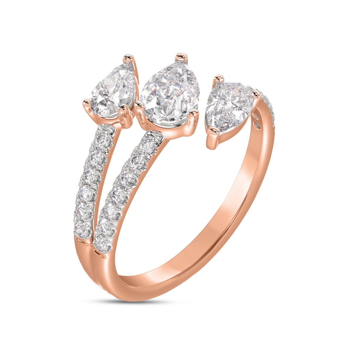 LADIES RING 1 1/4CT ROUND/PEAR DIAMOND 18K ROSE GOLD 