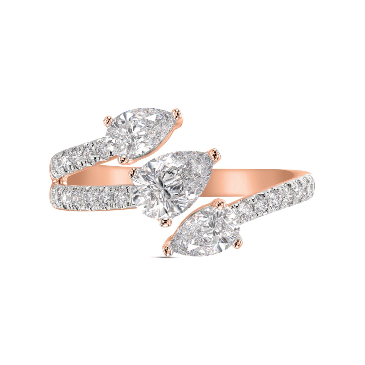 LADIES RING 1 1/4CT ROUND/PEAR DIAMOND 18K ROSE GOLD 