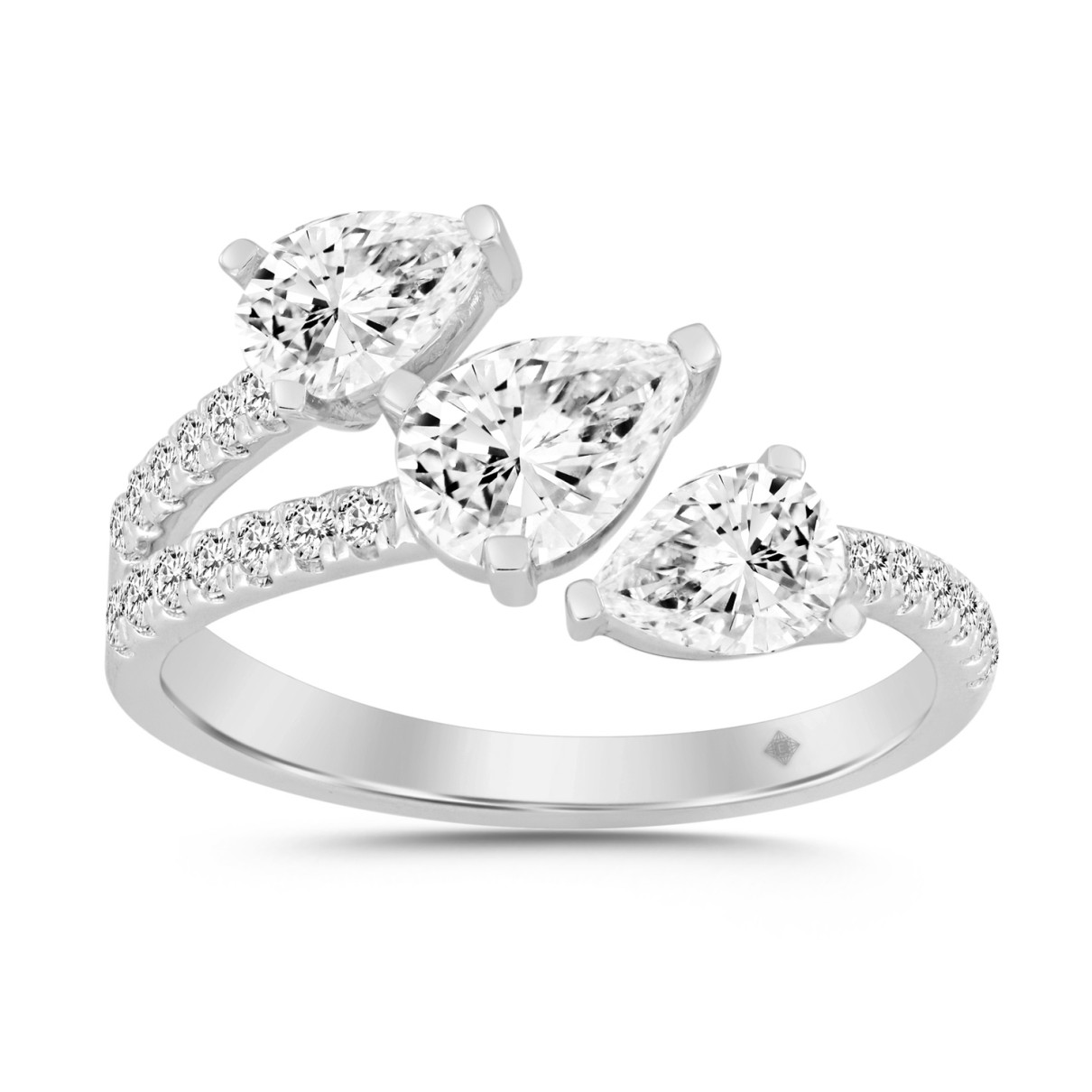 LADIES RING 1 1/4CT ROUND/PEAR DIAMOND 18K WHITE GOLD 