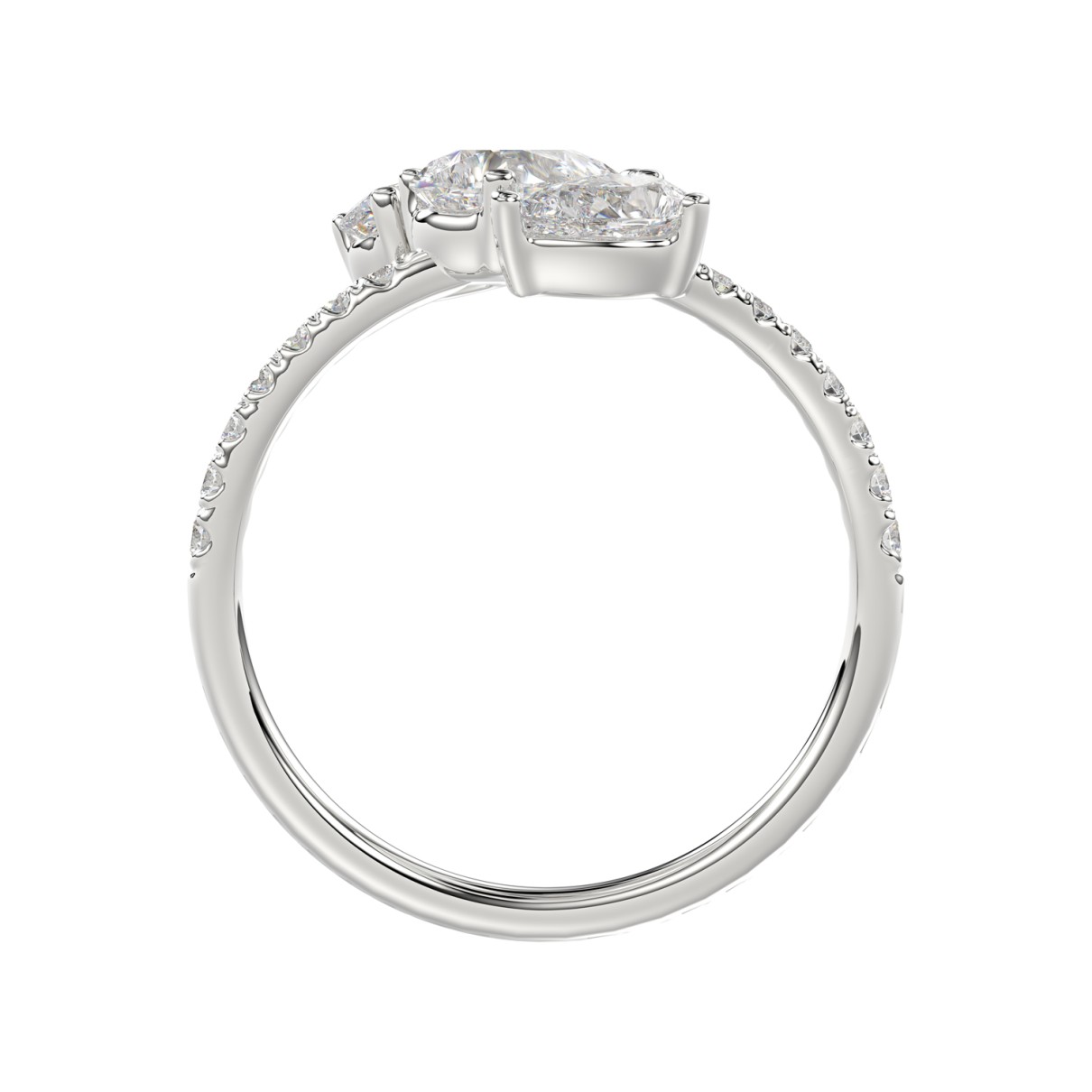 LADIES RING 1 1/4CT ROUND/PEAR DIAMOND 18K WHITE GOLD 