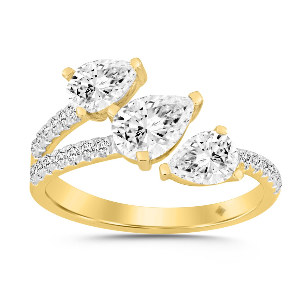 LADIES RING 1 1/4CT ROUND/PEAR DIAMOND 18K YELLOW GOLD 