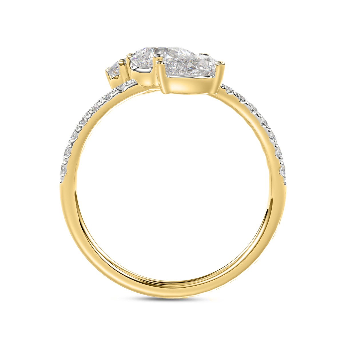 LADIES RING 1 1/4CT ROUND/PEAR DIAMOND 18K YELLOW GOLD 