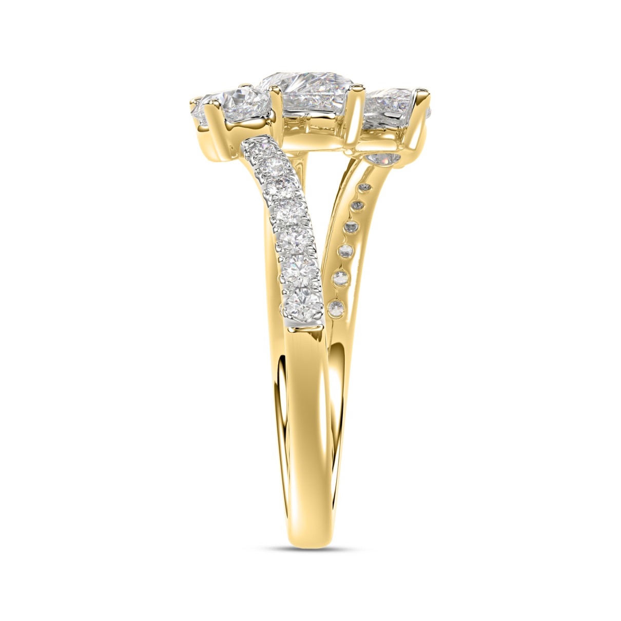 LADIES RING 1 1/4CT ROUND/PEAR DIAMOND 18K YELLOW GOLD 