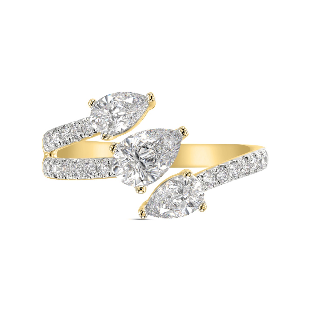 LADIES RING 1 1/4CT ROUND/PEAR DIAMOND 18K YELLOW GOLD 