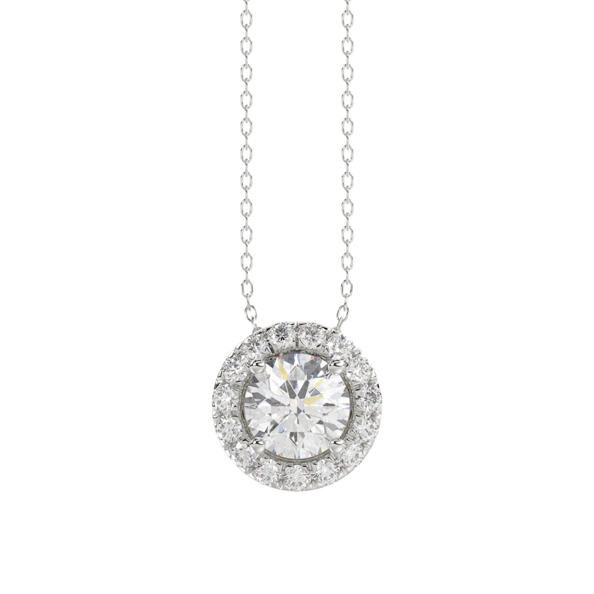 LADIES PENDANT WITH CHAIN 1 1/4CT ROUND DIAMOND 18K WHITE GOLD (CENTER STONE ROUND DIAMOND 1.00CT)