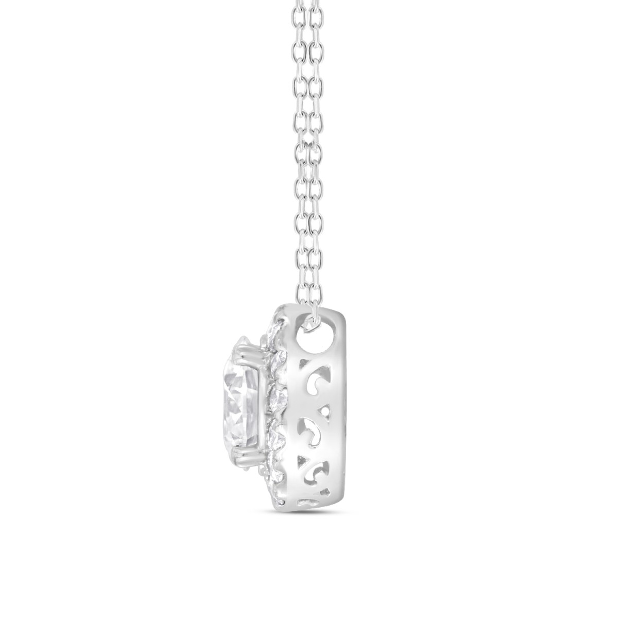 LADIES PENDANT WITH CHAIN 1 1/4CT ROUND DIAMOND 18K WHITE GOLD (CENTER STONE ROUND DIAMOND 1.00CT)