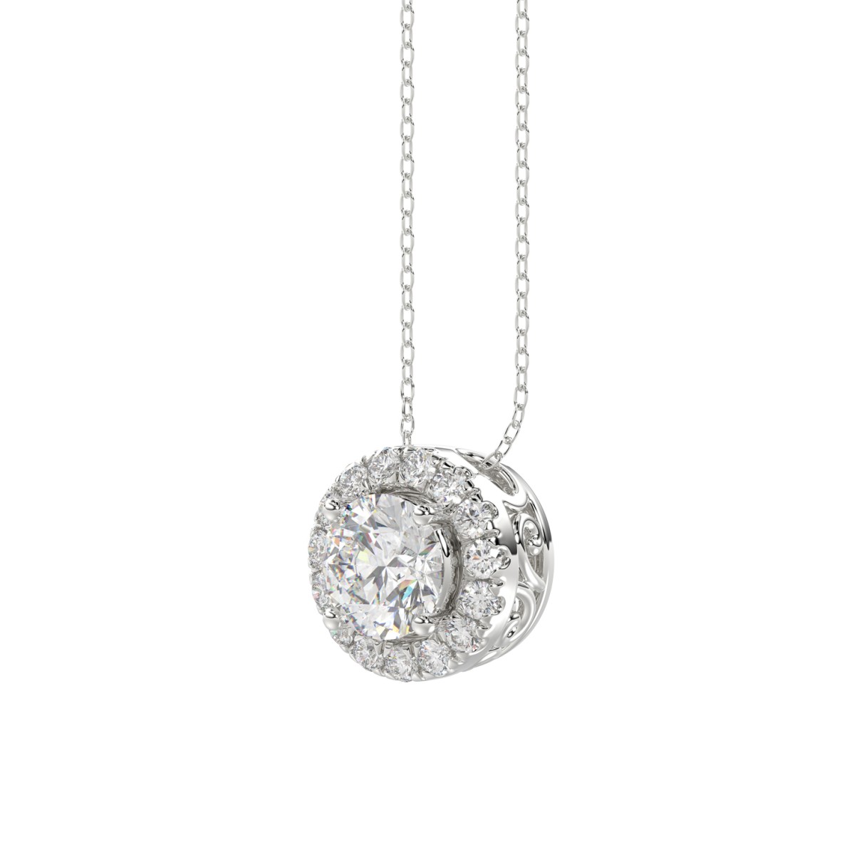 LADIES PENDANT WITH CHAIN 1 1/4CT ROUND DIAMOND 18K WHITE GOLD (CENTER STONE ROUND DIAMOND 1.00CT)