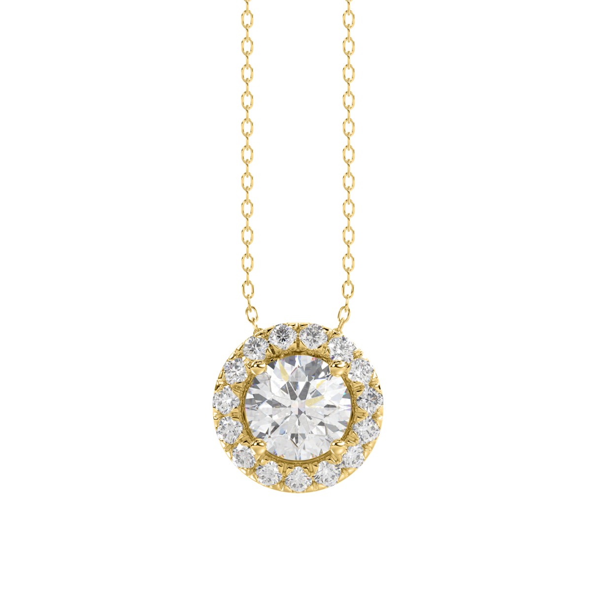 LADIES PENDANT WITH CHAIN 1 1/4CT ROUND DIAMOND 18K YELLOW GOLD (CENTER STONE ROUND DIAMOND 1.00CT)