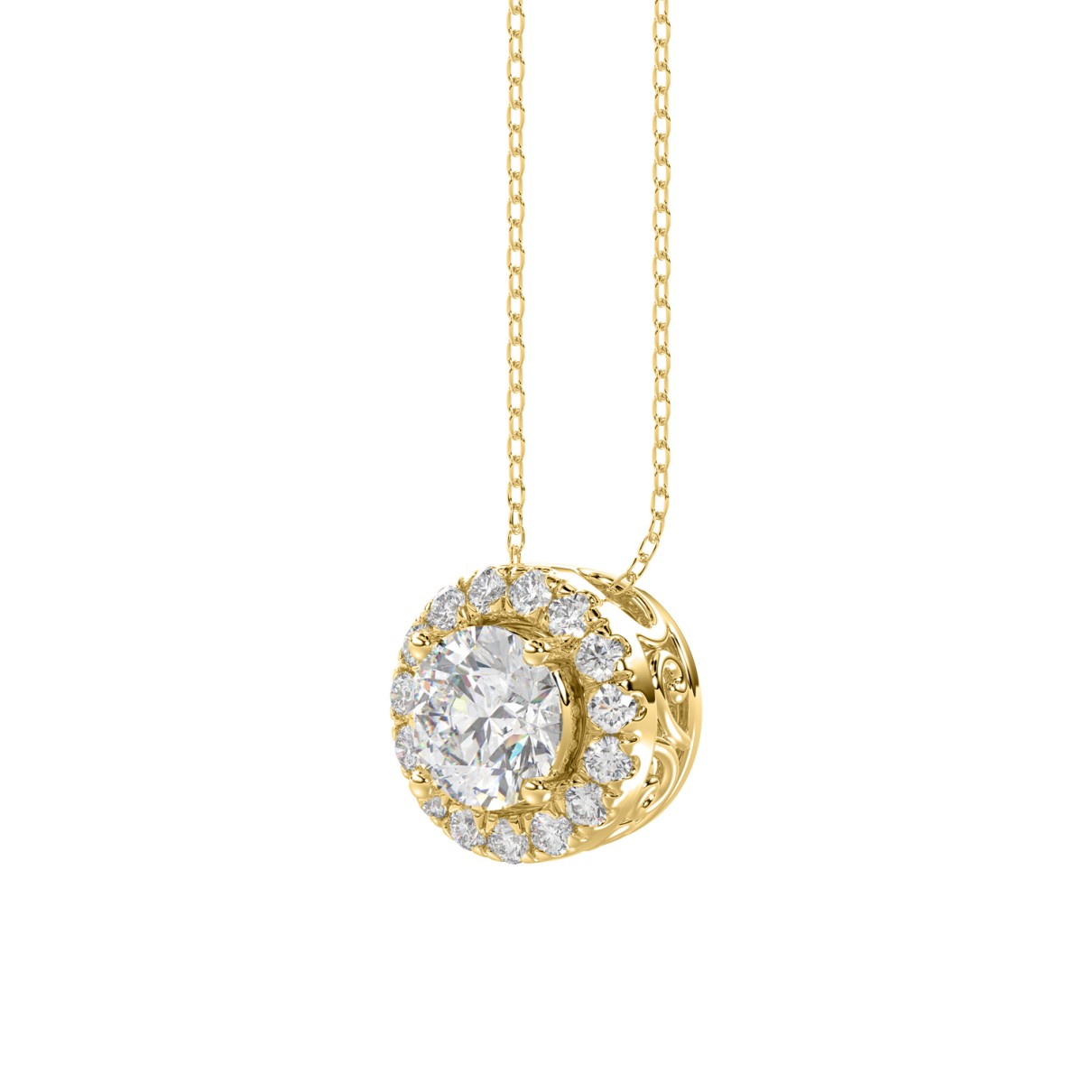 LADIES PENDANT WITH CHAIN 1 1/4CT ROUND DIAMOND 18K YELLOW GOLD (CENTER STONE ROUND DIAMOND 1.00CT)