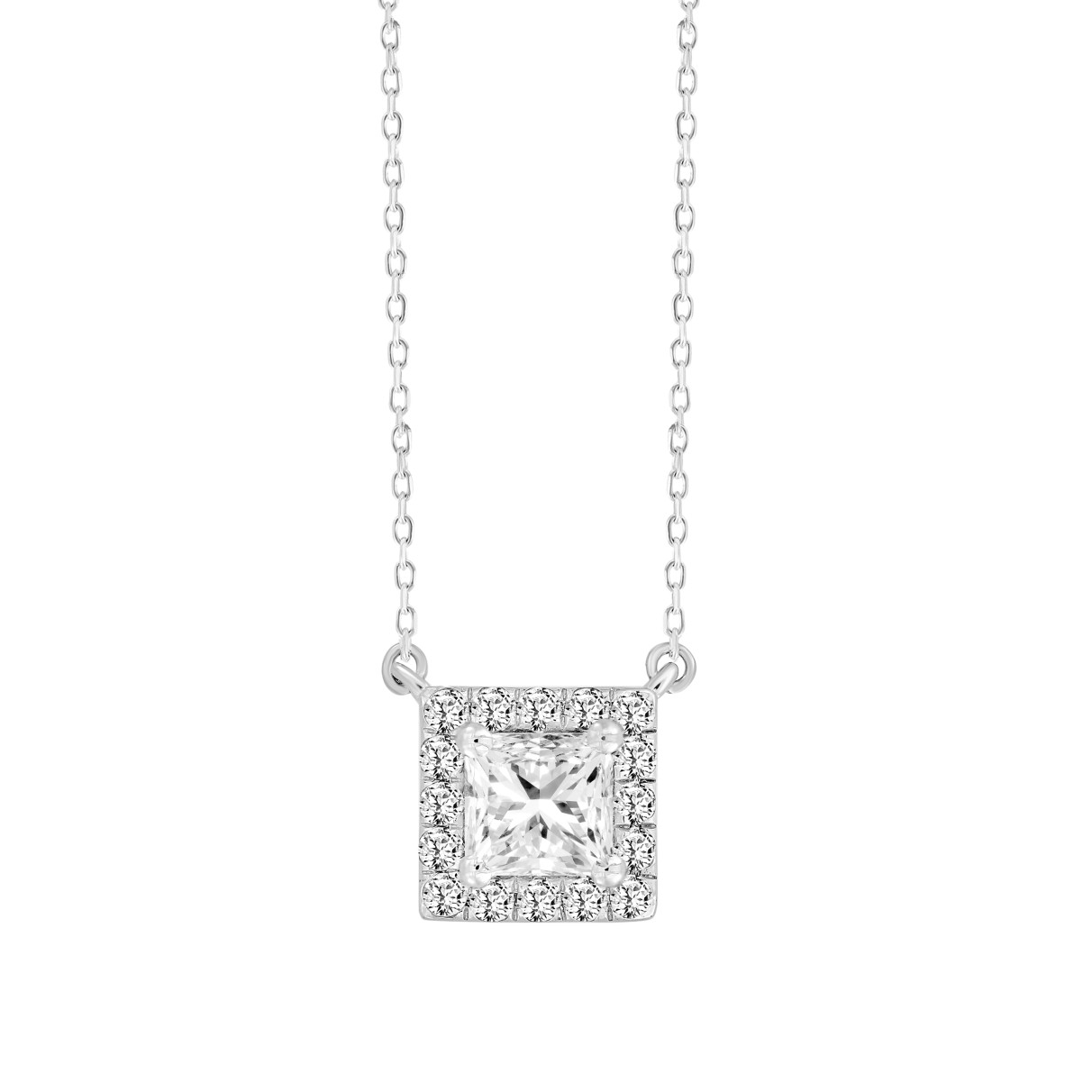 LADIES NECKLACE 1/2CT ROUND/PRINCESS DIAMOND 18K WHITE GOLD (CENTER STONE PRINCESS DIAMOND 1/3CT)