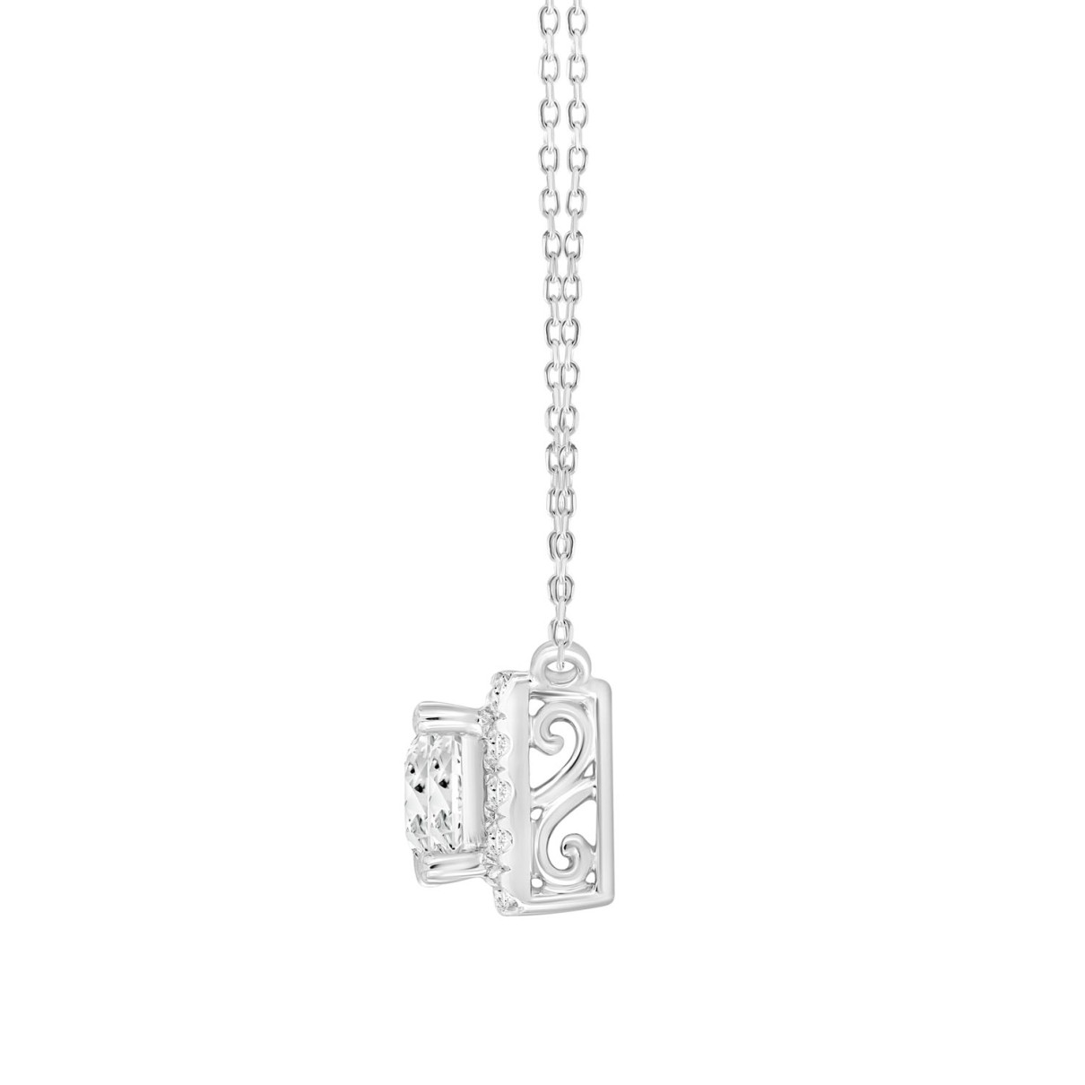 LADIES NECKLACE 1/2CT ROUND/PRINCESS DIAMOND 18K WHITE GOLD (CENTER STONE PRINCESS DIAMOND 1/3CT)