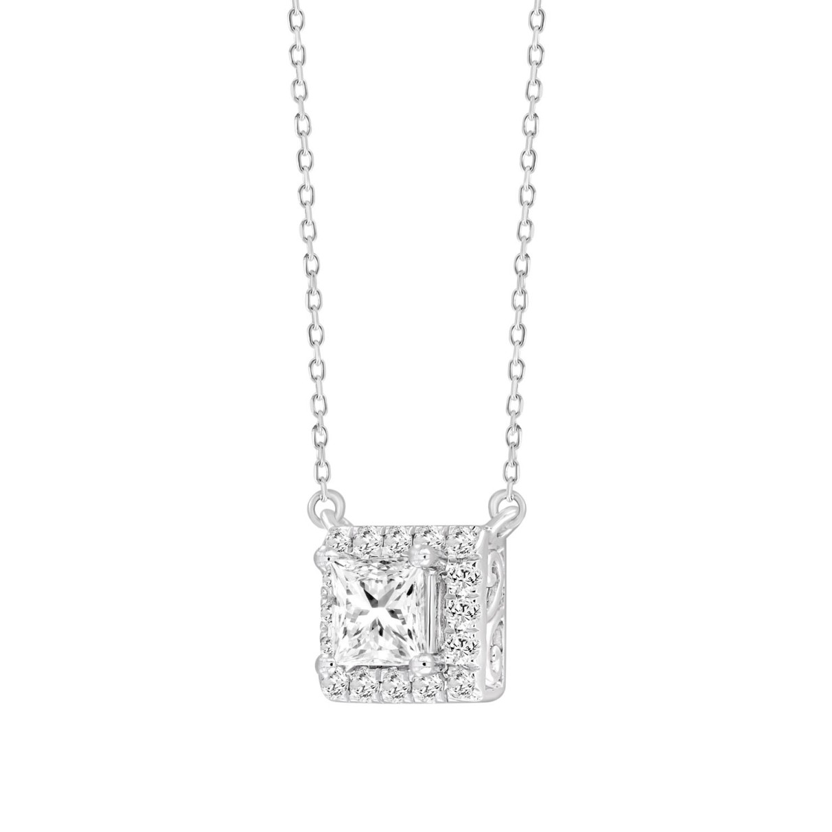 LADIES NECKLACE 1/2CT ROUND/PRINCESS DIAMOND 18K WHITE GOLD (CENTER STONE PRINCESS DIAMOND 1/3CT)