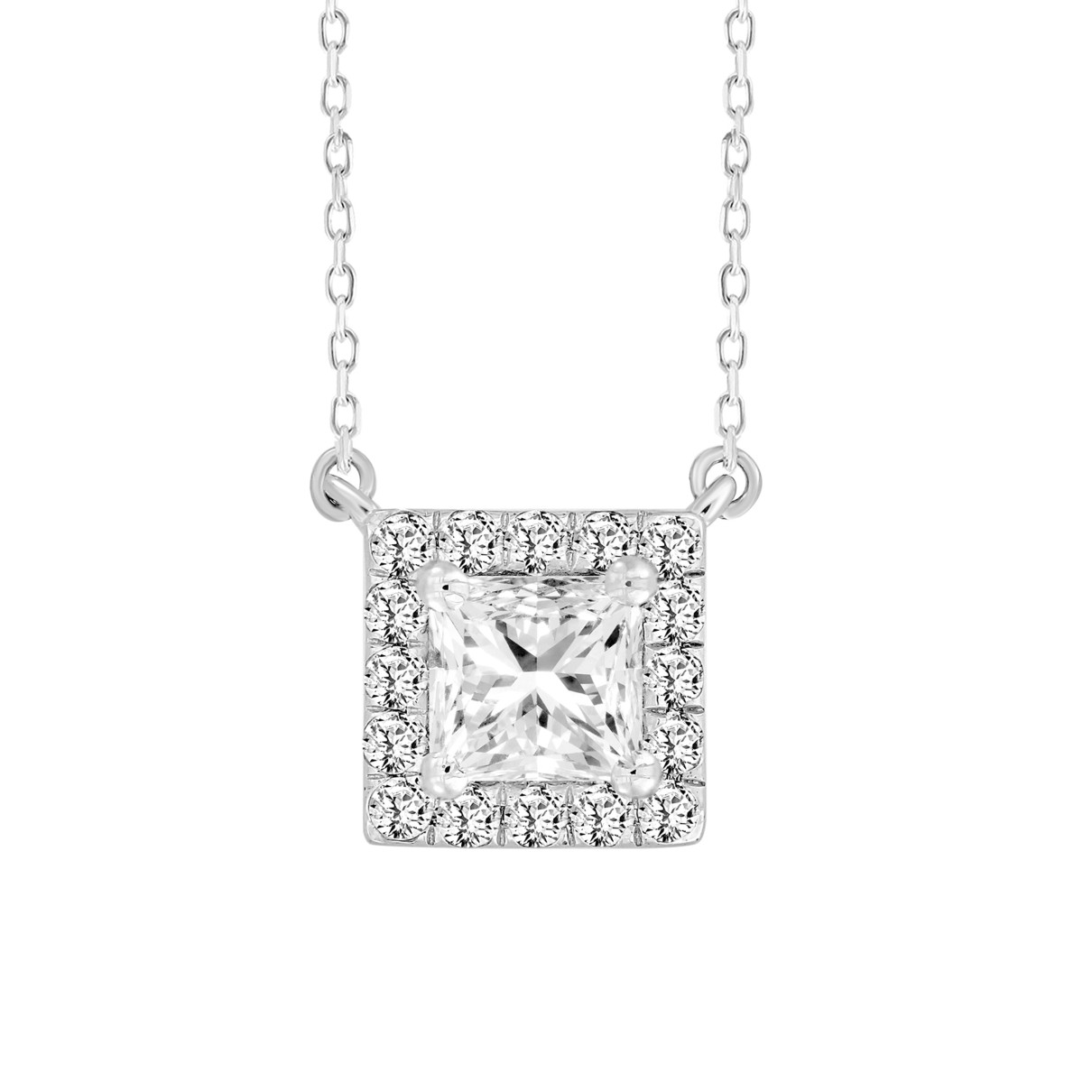 LADIES NECKLACE 1/2CT ROUND/PRINCESS DIAMOND 18K WHITE GOLD (CENTER STONE PRINCESS DIAMOND 1/3CT)