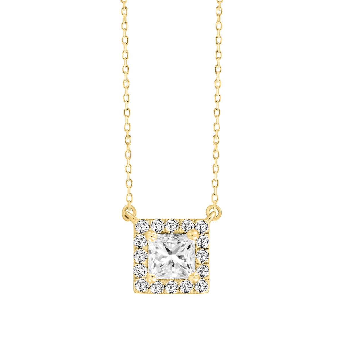 LADIES NECKLACE 1/2CT ROUND/PRINCESS DIAMOND 18K YELLOW GOLD (CENTER STONE PRINCESS DIAMOND 1/3CT)