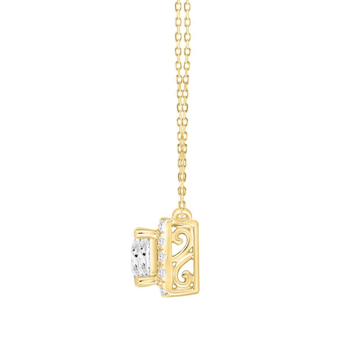 LADIES NECKLACE 1/2CT ROUND/PRINCESS DIAMOND 18K YELLOW GOLD (CENTER STONE PRINCESS DIAMOND 1/3CT)