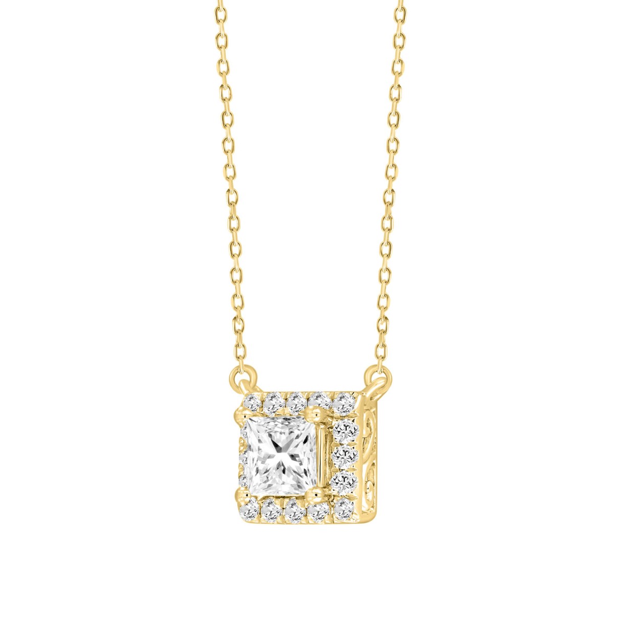 LADIES NECKLACE 1/2CT ROUND/PRINCESS DIAMOND 18K YELLOW GOLD (CENTER STONE PRINCESS DIAMOND 1/3CT)