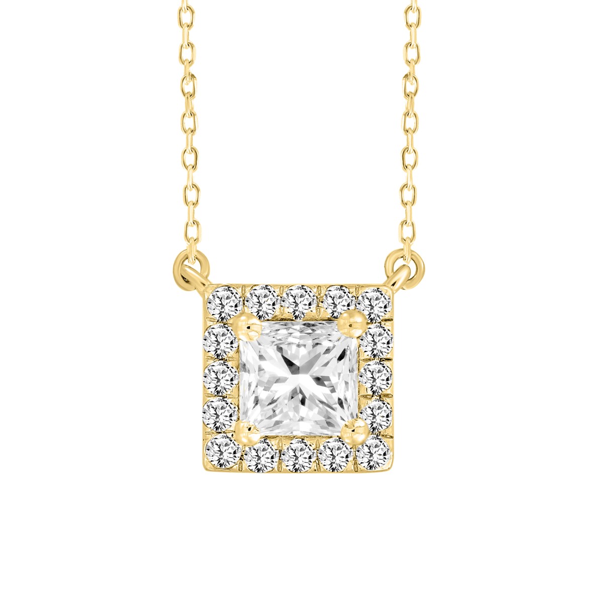 LADIES NECKLACE 1/2CT ROUND/PRINCESS DIAMOND 18K YELLOW GOLD (CENTER STONE PRINCESS DIAMOND 1/3CT)