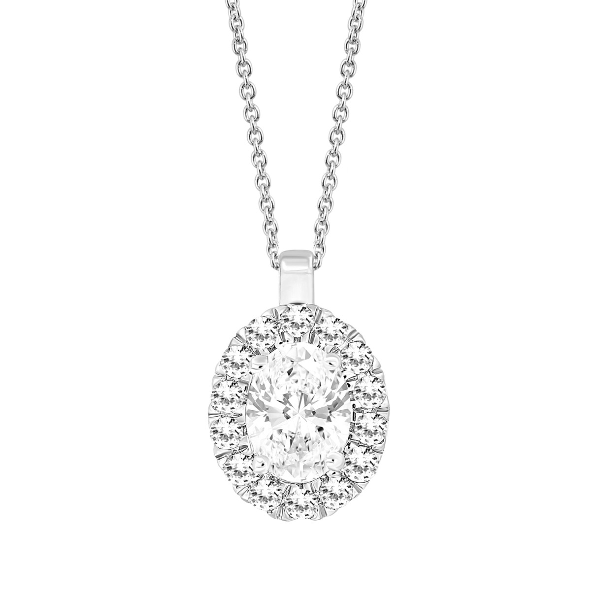 LADIES PENDANT WITH CHAIN 1/2CT ROUND/OVAL DIAMOND 18K WHITE GOLD (CENTER STONE OVAL DIAMOND 1/3CT)