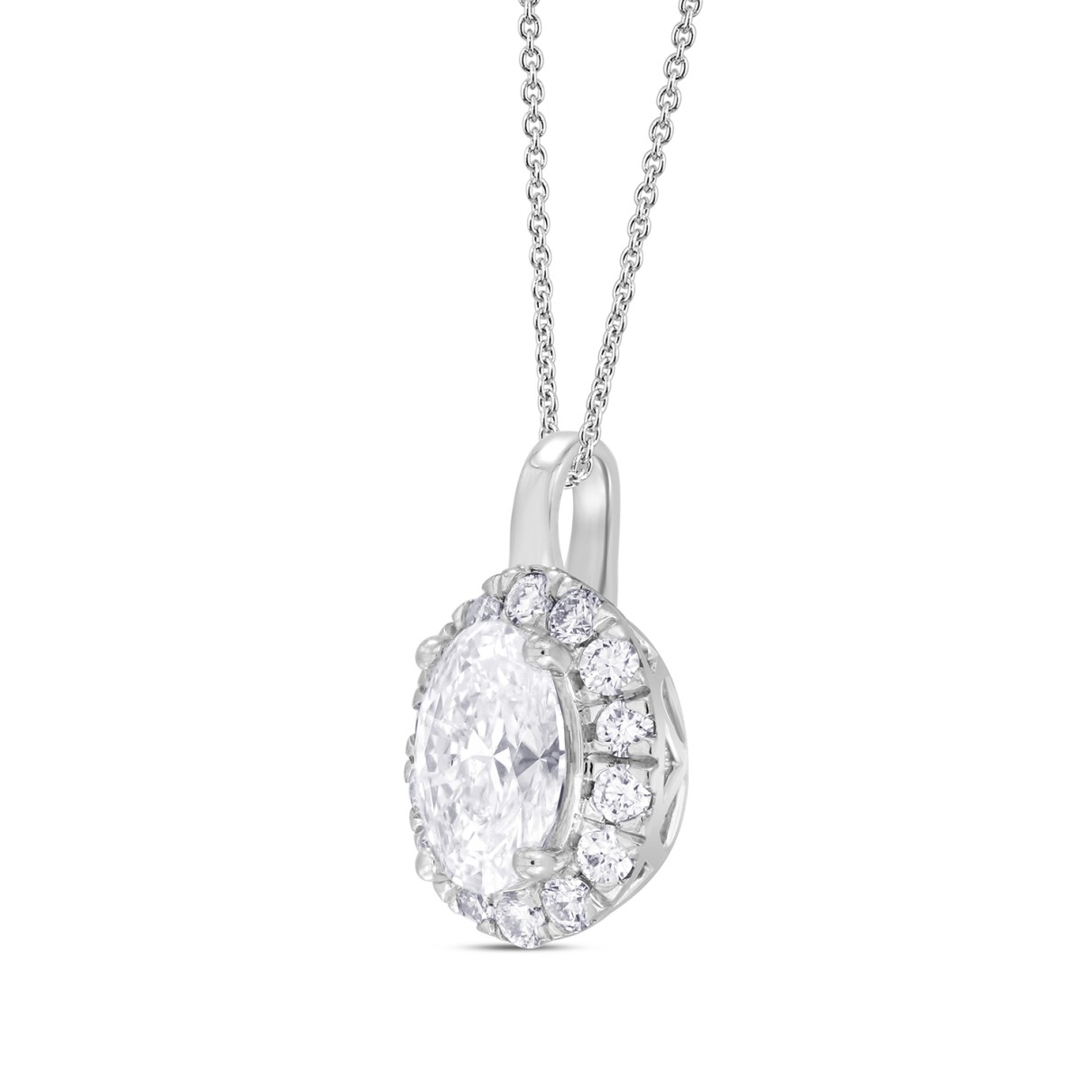 LADIES PENDANT WITH CHAIN 1/2CT ROUND/OVAL DIAMOND 18K WHITE GOLD (CENTER STONE OVAL DIAMOND 1/3CT)