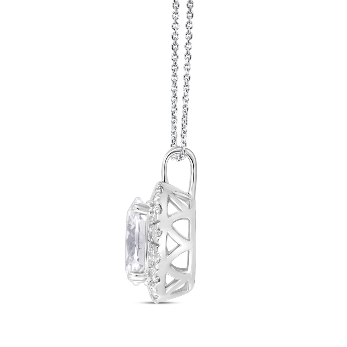 LADIES PENDANT WITH CHAIN 1/2CT ROUND/OVAL DIAMOND 18K WHITE GOLD (CENTER STONE OVAL DIAMOND 1/3CT)