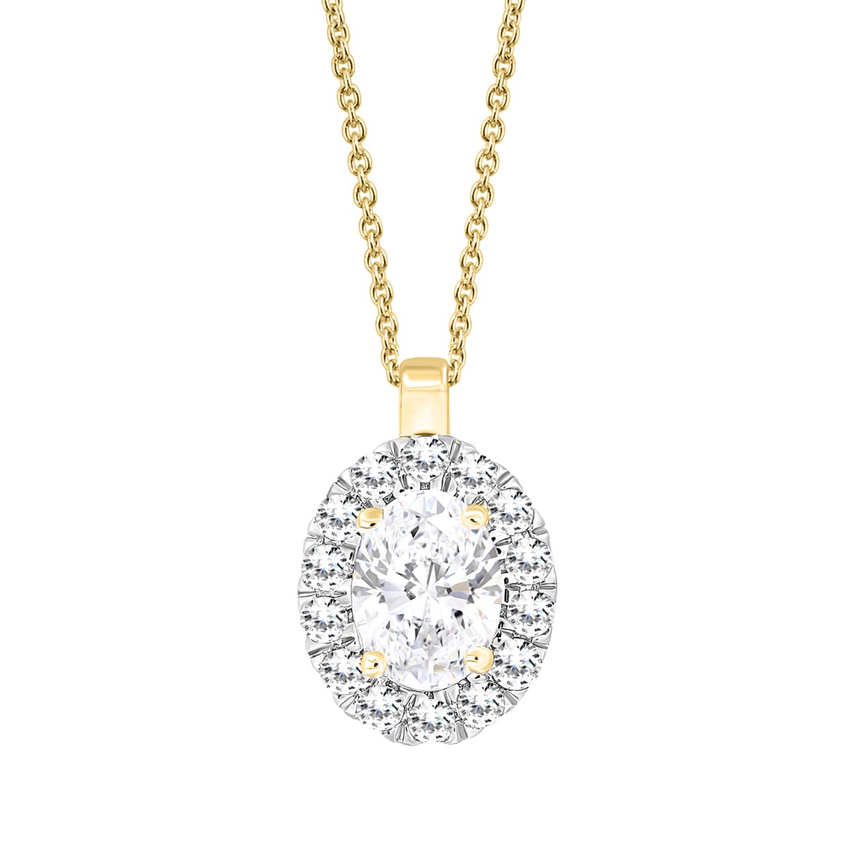 LADIES PENDANT WITH CHAIN 1/2CT ROUND/OVAL DIAMOND 18K YELLOW GOLD (CENTER STONE OVAL DIAMOND 1/3CT)