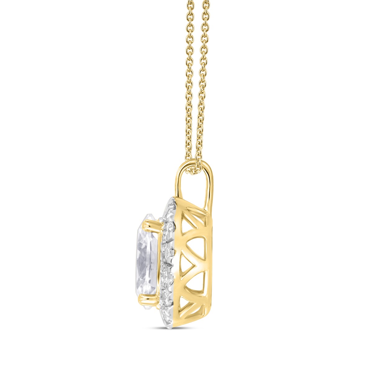 LADIES PENDANT WITH CHAIN 1/2CT ROUND/OVAL DIAMOND 18K YELLOW GOLD (CENTER STONE OVAL DIAMOND 1/3CT)