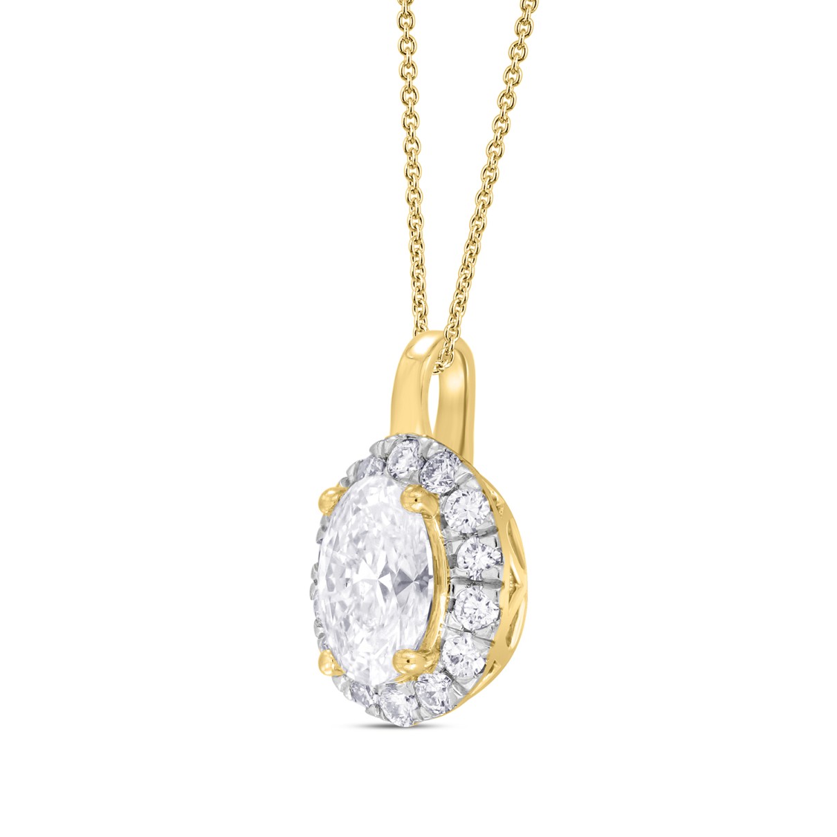 LADIES PENDANT WITH CHAIN 1/2CT ROUND/OVAL DIAMOND 18K YELLOW GOLD (CENTER STONE OVAL DIAMOND 1/3CT)