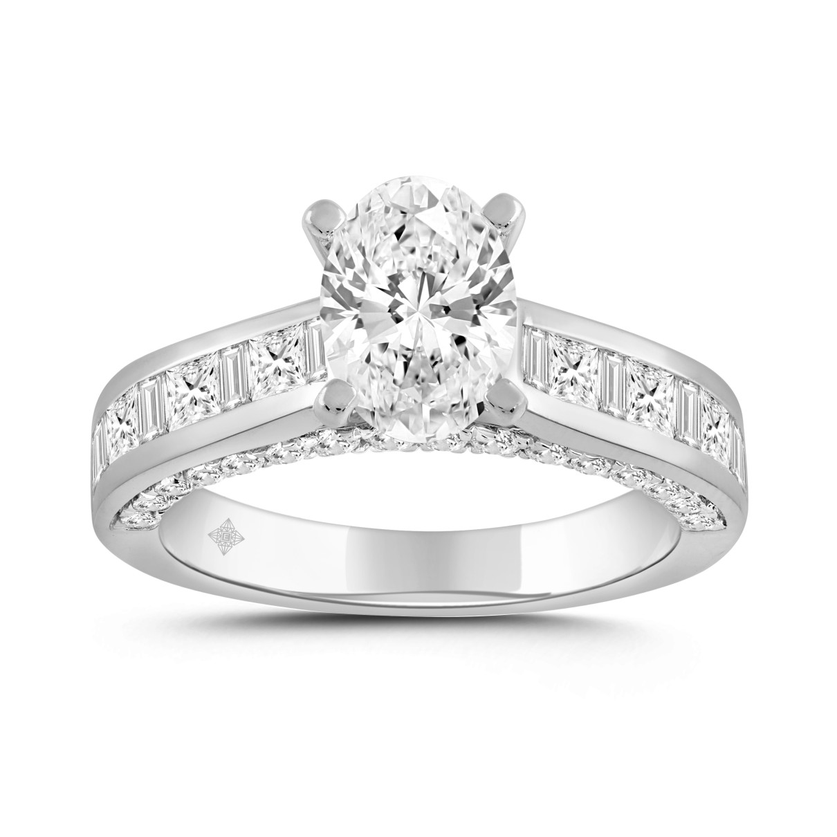 LADIES RING 2 7/8CT ROUND/BAGUETTE/PRINCESS/OVAL DIAMOND 14K WHITE GOLD (CENTER STONE OVAL DIAMOND 1 1/2CT)