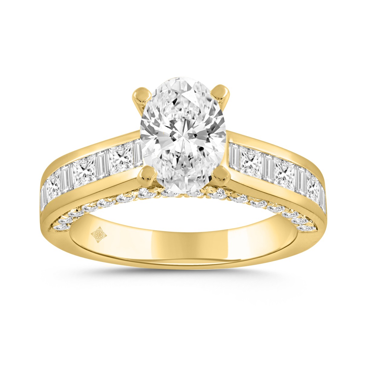 LADIES RING 2 7/8CT ROUND/BAGUETTE/PRINCESS/OVAL DIAMOND 14K YELLOW GOLD (CENTER STONE OVAL DIAMOND 1 1/2CT)