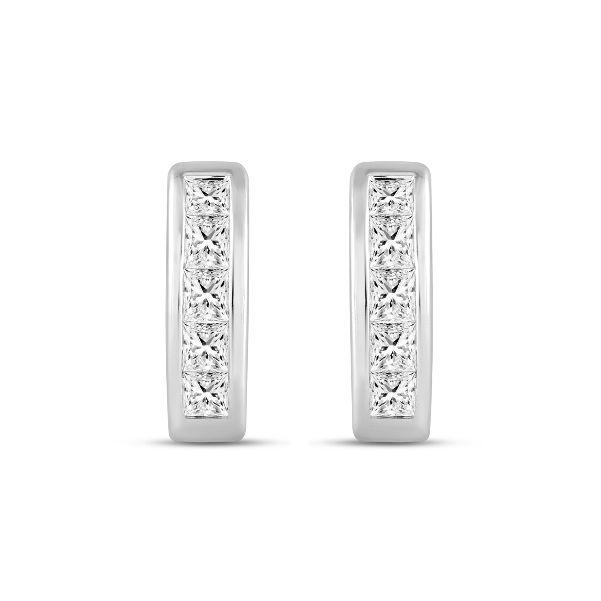 LADIES HOOPS EARRINGS 1.00CT PRINCESS DIAMOND 14K ...