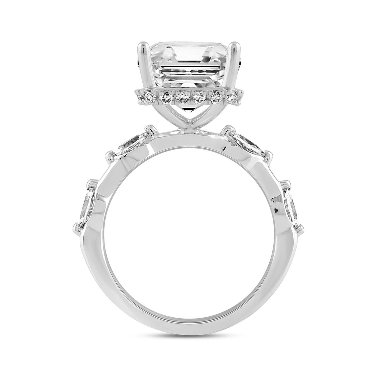 LADIES RING 8 3/4CT ROUND/EMERALD/MARQUISE DIAMOND 14K WHITE GOLD (CENTER STONE EMERALD DIAMOND 8.00CT)