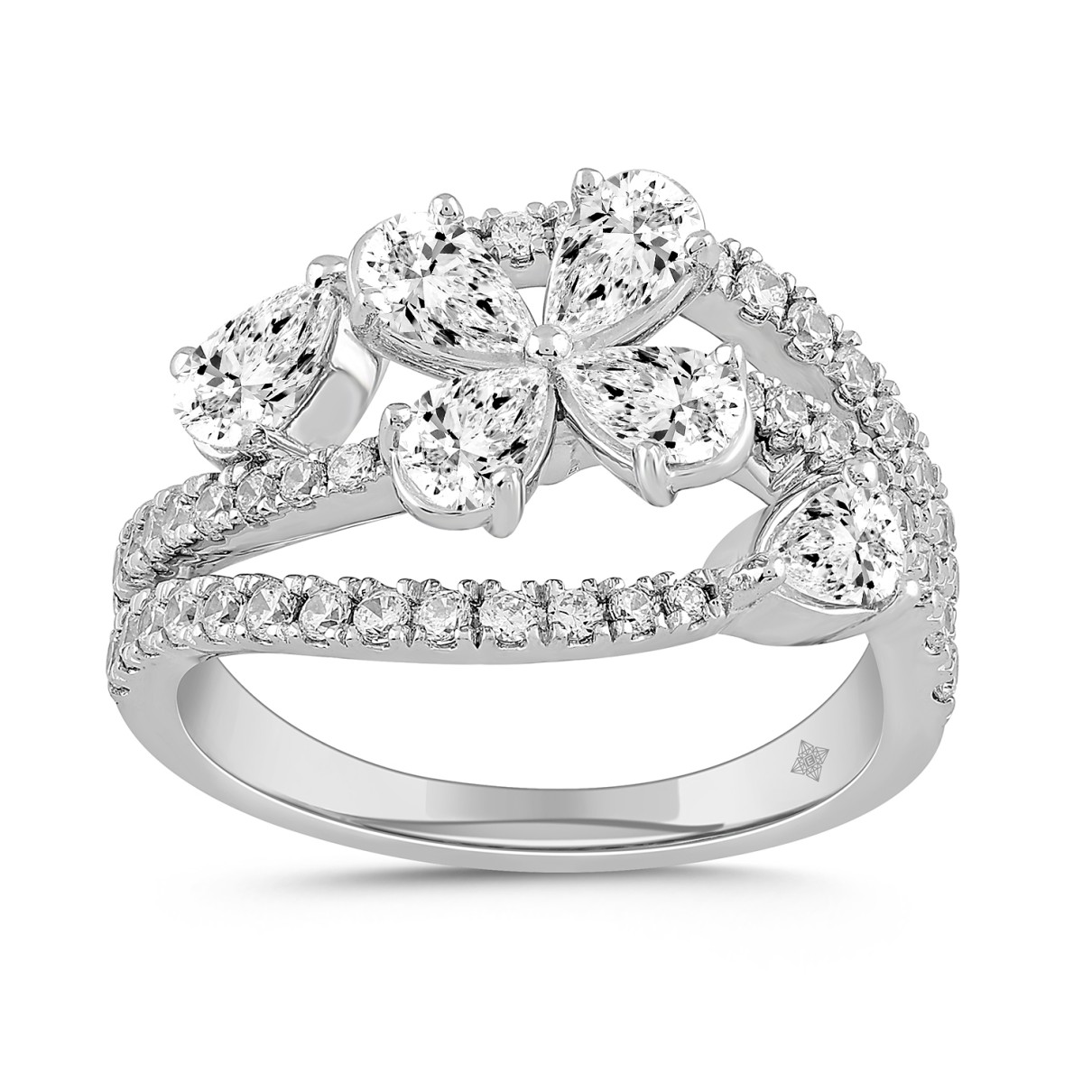 LADIES RING 1 1/2CT ROUND/PEAR DIAMOND 14K WHITE GOLD 