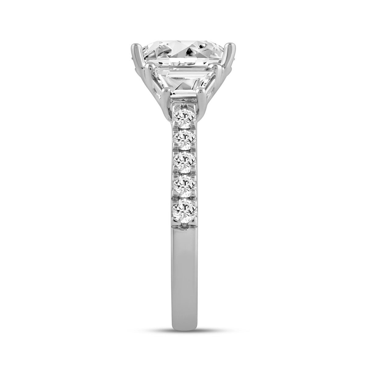 LADIES RING 3.00CT ROUND/OVAL/TRAPEZOID DIAMOND 14K WHITE GOLD (CENTER STONE OVAL DIAMOND 2.00CT)